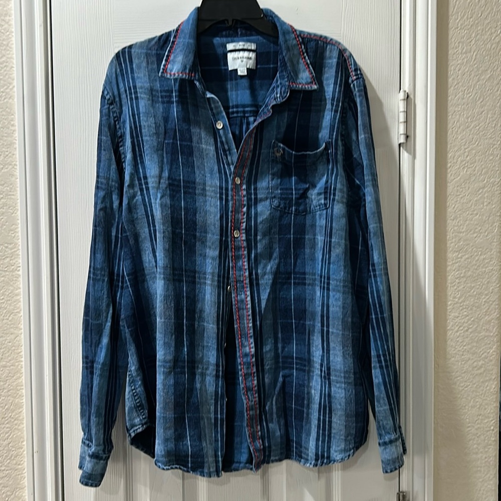 True Religion Slim Denim Button Shirt 2XL Y2K ORIGINAL